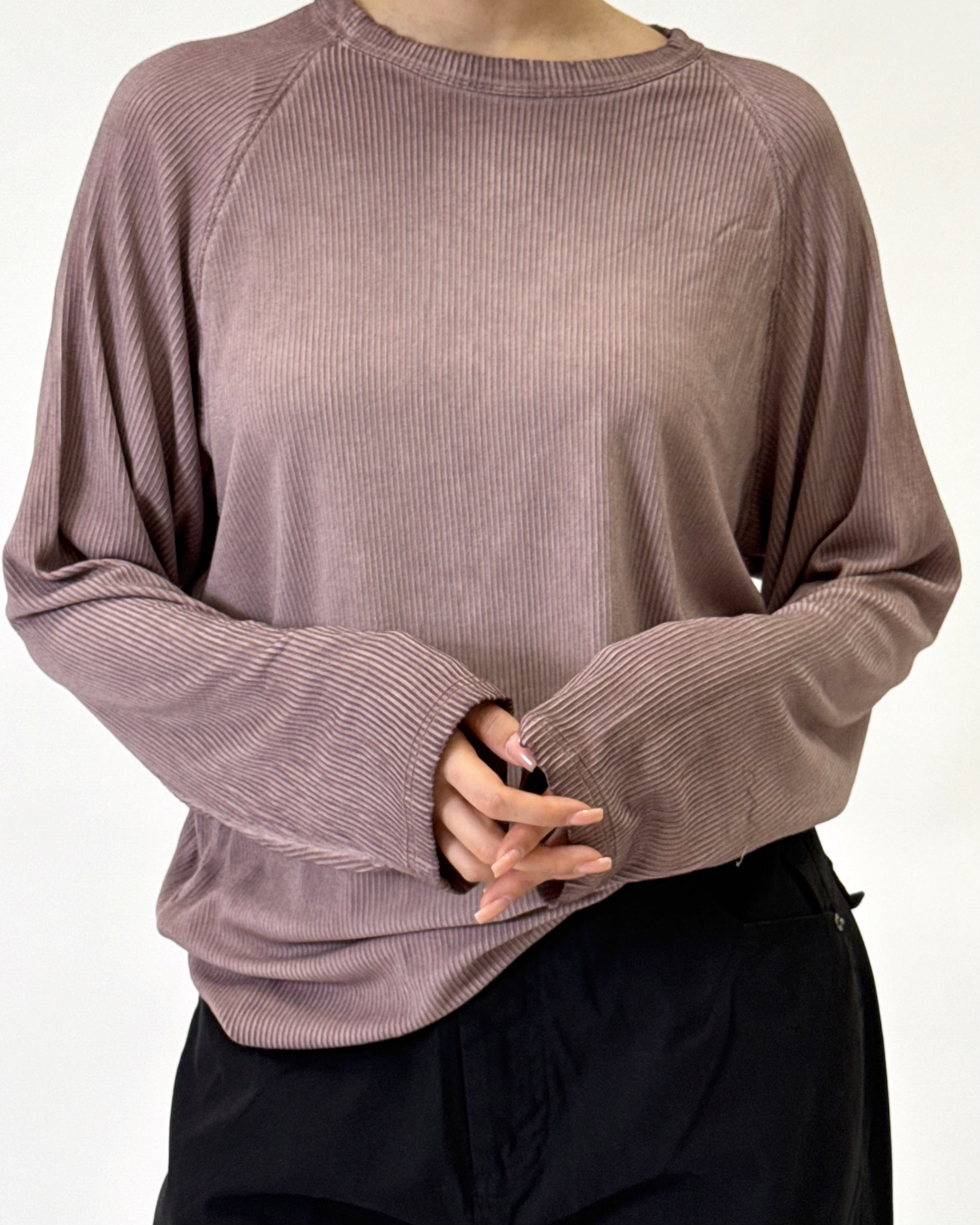 【SATIIIZ】Rattie Damage Ribbed Knit Long Sleeve Rattie Damage V-Neck Knit Long Sleeve - satiiiz